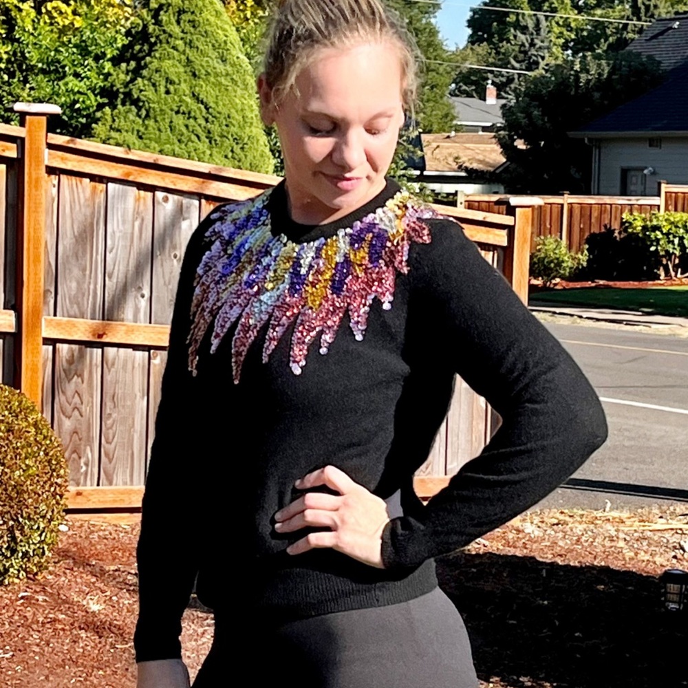 80s MARISA CHRISTINA Sequin Angora Sweater Black-Lots of Sparkle Lambswool Small